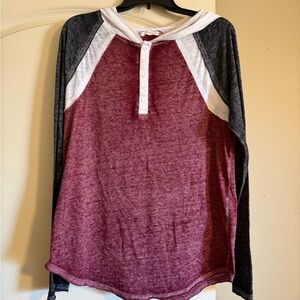 Maurices Maroon and White Button Henley